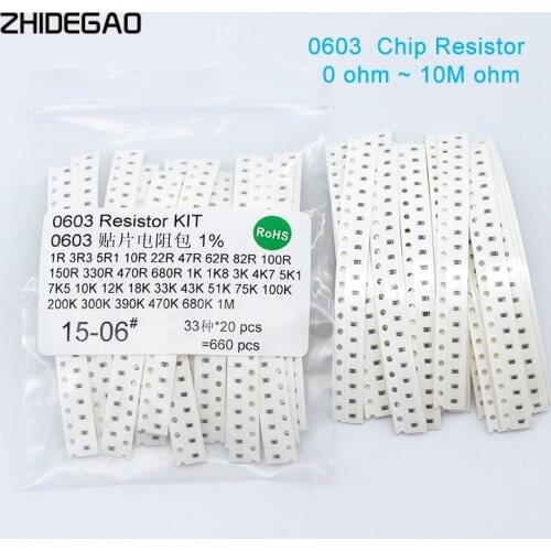 0603 1% SMD 1/8W chip resistor resistors kit 0 ohm ~ 10M 0R 1K 4.7K 4K7 10K 100K 1 10 100 220 330 ohm 0R 1R 10R 100R 220R 330R