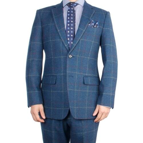 Mens Custom Tailored Suit Blue Windowpane Warm Tweed Suit Men Vintage Gentleman Style Best Tailor-Made Suits Custom Tweed Suits