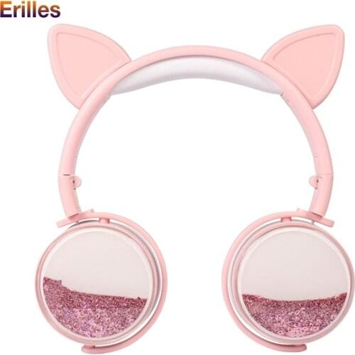 Quicksand Glitter Wired Headphone Portable Student Child Cat Ear Headphones for Xiaomi/Samsung 3.5mm Jack PC Phone Headset