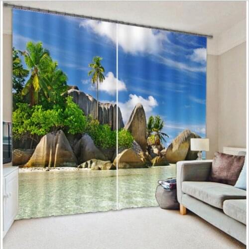Beach stone Luxury Blackout 3D Window Curtain For Living Room office Bedroom Drapes Cortinas Rideaux Customized size pillowcase