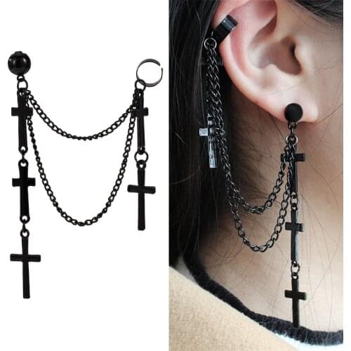 1 Piece Men /Women Punk Gothic Cross Exaggerated Classic Metal Christian Chain Drop Dangle Earrings Street Hip Hop Jewelry