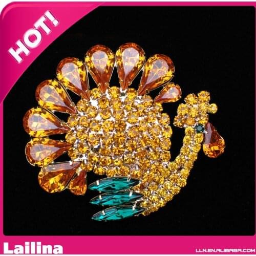 Rhinestone Cornucopia Fall Thanksgiving Turkey Bird PIN Brooch Jewelry 2" for Gift