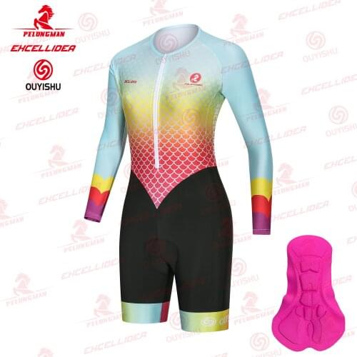 EXCELLIDEA Light Blue Women Cycling JumpSuit long Sleeve Jersey And Short SkinSuit