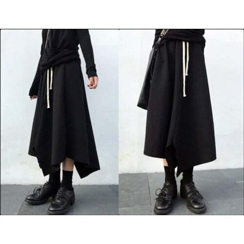 Dark Home Diablo RO Wind Drawstring Irregular Roman Skirt / Black Asymmetric Cut Skirt / Sarrouel Ninja Wide Leg Yamamato
