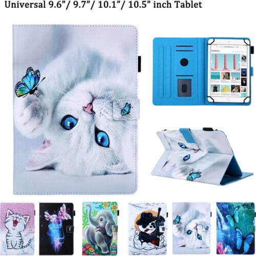 Universal Case For iPad 10.2 2019 Cover for Huawei T3 T5 M5 9.6 9.7 10 10.1 10.5 Inch Tablet Funda Cute Cat Print Stand Shell