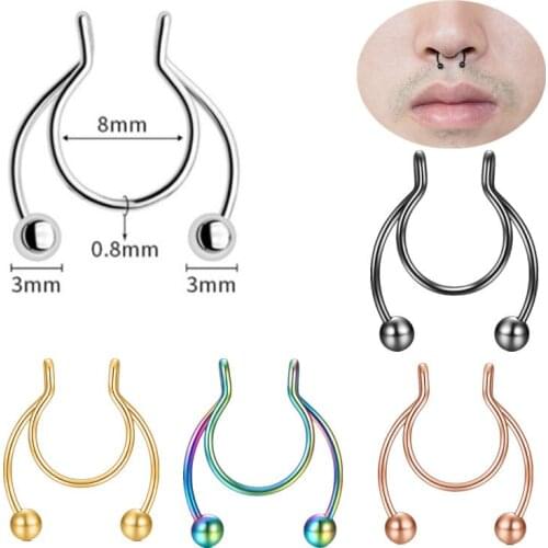 Sexy Geometric Shape Stainless Steel Unisex Body Jewelry, 1PCS Fake Nose Imitation Perforated Ring,Popular Accessories