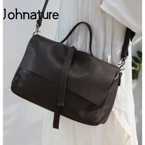 Johnature Simple Nature Cowhide Women Bag 2021 New Versatile Leisure Large Capacity Genuine Leather Shoulder & Crossbody Bags