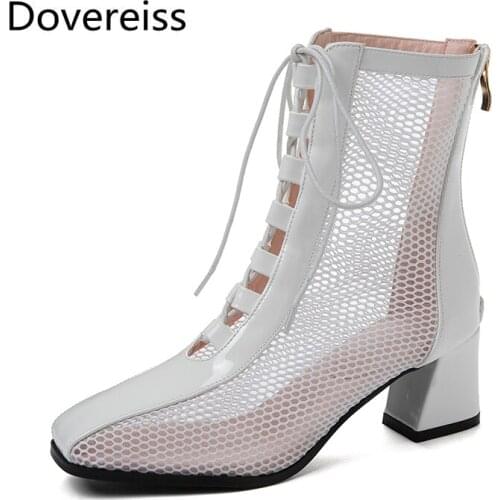 Summer For Woman New Fashion Sexy Shoes Square toe Cross tied Boots Block heels Ankle Boots 31-48