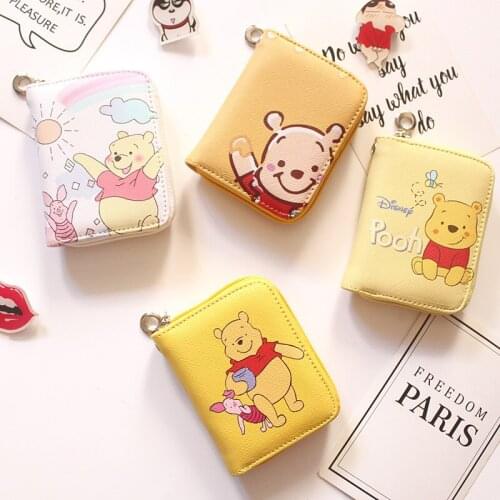 Disney Winnie The Pooh Womens Wallet Cartoon Anime Pooh Pu Zipper Fashion Multi-card Slot Short Coin Purse Girls Xmas Gift