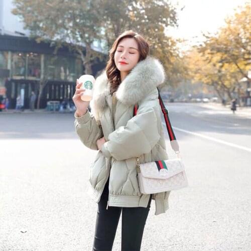 2021 Winter Korean Large Fur Collar Hooded Down Jacket Women Clothing Loose Puffer Jacket Thick Warm Coat Casaco Feminino Y492