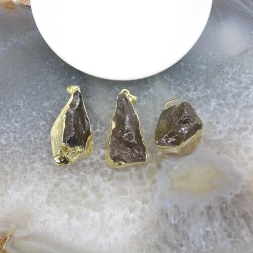 1pcs Irregular Natural Smoky Quartzs Nugget Pendants,Rough Tawny Crystal Golden Edge Necklace DIY Jewelry Making Accessories