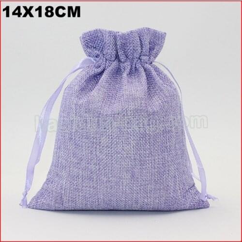 100pcs/lot size 14x18cm purole color jute drawstring linen cosmetic bag
