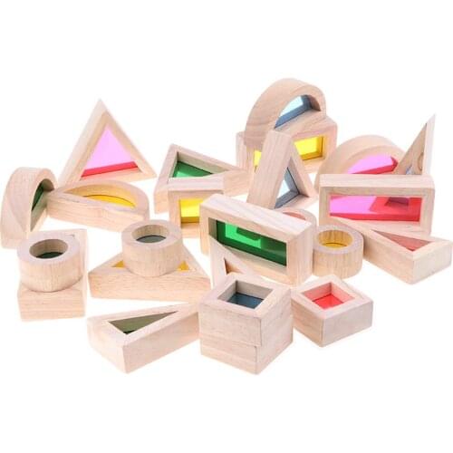 24pcs Wooden Geometric Blocks Eye-hand Coordination Montessori Early Learning Educational Toysbirthday Gift for Children Kids