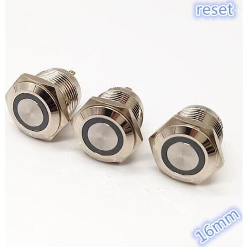 5pcs 16mm LED Waterproof Momentary Flat Round Stainless Steel Metal Push Button Switch Reset Switch 3 5v 6v 12v 24v 48 110 220v