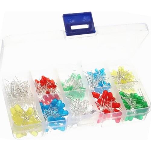 5x100pcs=500Pcs 3MM LED Diode Kit Mixed Color Red Green Yellow Blue White + BOX