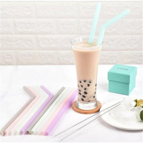 6+1PCS ReusableFood Grade Silicone Straw Outdoor Portable Foldable Drinking Straw with CleaningBrushes Party Supplies Bar Tool
