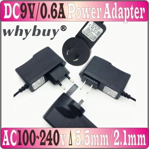 EU/US/AU/UK Plug AC Power Adapter Charger 9v0.6a AC to DC 100V-240V Adapter Output 9V 0.6A 600mA, DC Connector 5.5mm*2.1mm