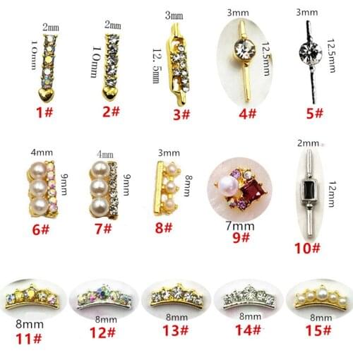 10pcs/lot Korea 3D Alloy Nail Art Accessories Glitter Rhinestone Pearl Nail Parts Charm Bride Nail Decorations Supplies