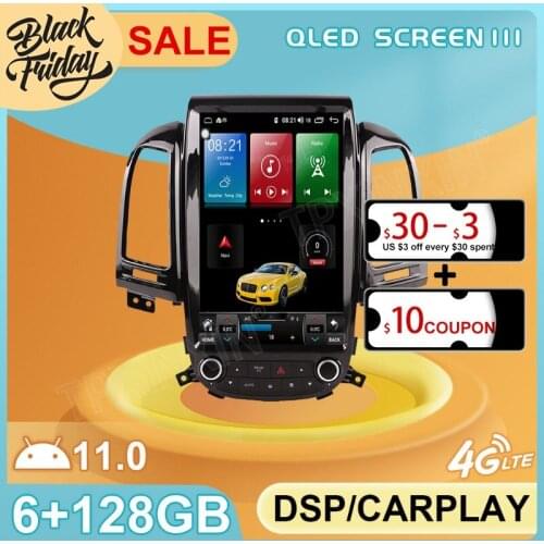 Android 11 6G+128GB Tesla Style for Hyundai SantaFe 2006 GPS Car Navigation Multimedia Video Stereo Player Radio Carplay 2 DIN