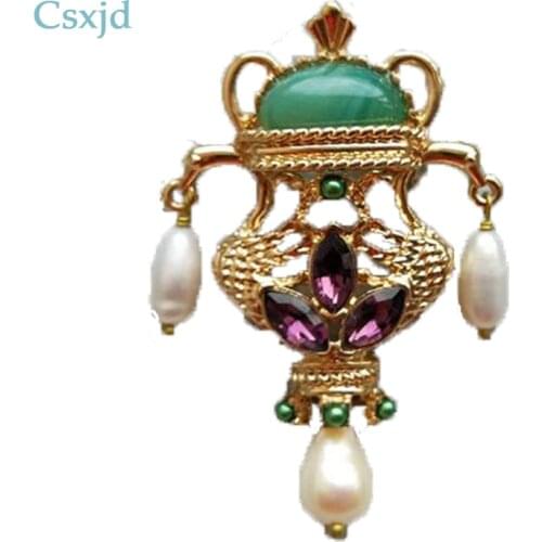 CSxjd Water Bottle Light Natural Freshwater Pearls Rhinestone Retro Brooch Womens wedding accessories