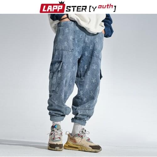 LAPPSTER-Youth Men Japanese Streetwear Printed Denim Pants 2020 Mens Blue Jeans Fashions Pockets Joggers Male Hip Hop Trousers