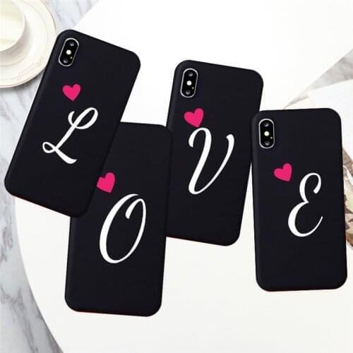Letter A B C D Love Heart Phone Case for Iphone 12 11 Pro Max 7 Plus 8 8Plus XS Max XR SE2 PlusCouple Soft Silicone Black Cover