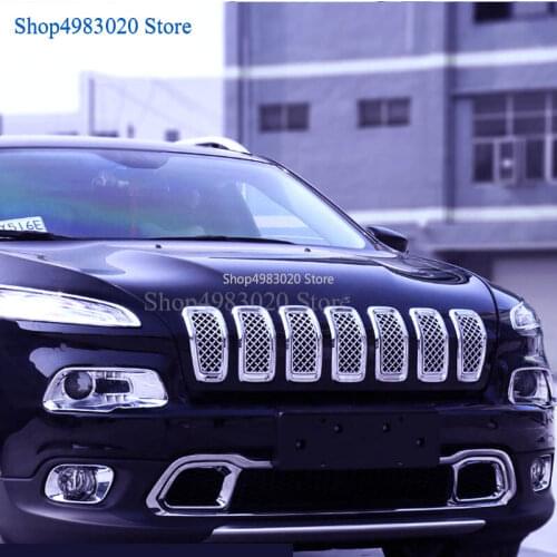 For Jeep Cherokee 2014 2015 2016 2017 2018 ABS Chrome Front Centrol Grill Bumper Cover Racing Grille Grills Trim Accessories
