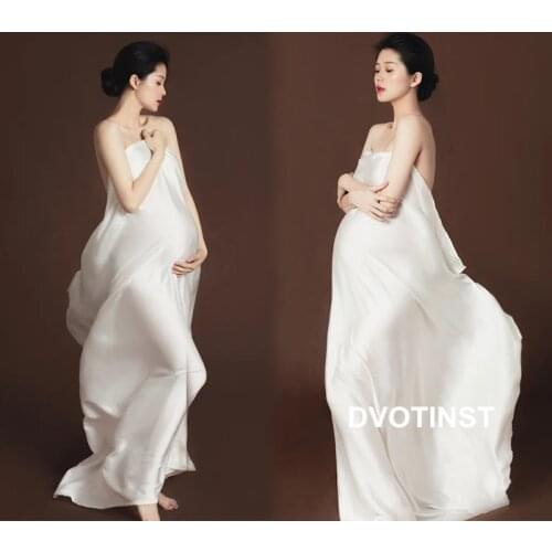 Dvotinst Women Photography Props Maternity White Silk Cloth Pregnancy Elegant Satin Clothing Studio Shooting Photo 150x250cm