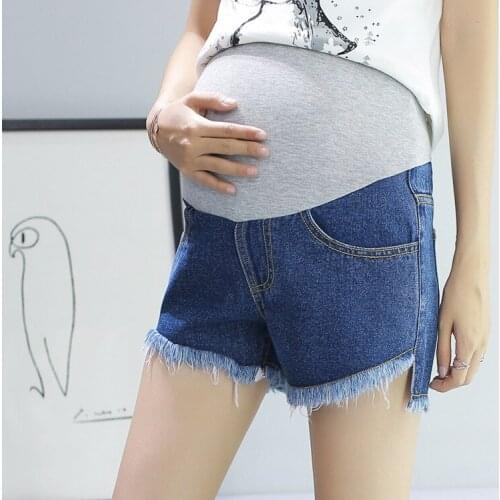 Maternity Under Belly Wide Elastic Band Waist Denim Shorts Summer Pregnancy Shorts Blue Jean Shorts Plus Size M-2XL