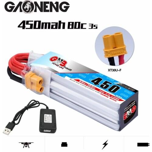 Gaoneng GNB 11.1V 450MAH 3S 80C/160C Lipo Battery XT30U-F Plug for iFlight CineBee Indoor Cine Whoop BetaFPV Drone RC Charger