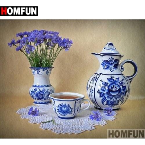 HOMFUN Full Square/Round Drill 5D DIY Diamond Painting "Cup teapot landscape" Embroidery Cross Stitch 3D Home Decor Gift A17634