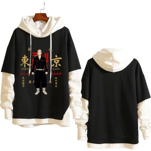 Classic Anime Tokyo Avenger Men Hoodies Pullovers Cool Fake Two-piece Sweatshirt Harajuku Casual Streetwear Long Sleeve T-shirt