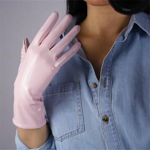 Patent Leather Short Gloves 28cm Long Simulation Leather Mirror Bright Skin Cherry Powder Light Pink Paragraph QPFH28