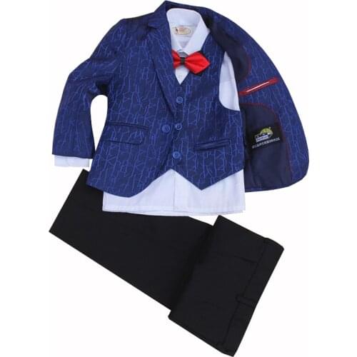 Boys Dress Suit 4 Pieces jacket+vest+pants +bow tie Children Formal Suit Jacket Wedding set high quality size 2years -12 years