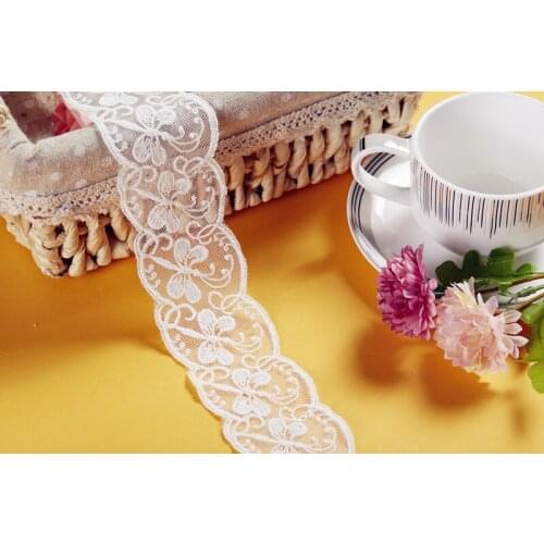 Lace Trim 10 yard Ivory Gauze Tulle Mesh Cotton Embroidered Ribbon Tapes Fabric Sewing Materials 6cm 2.36" wide 1042433M4F55