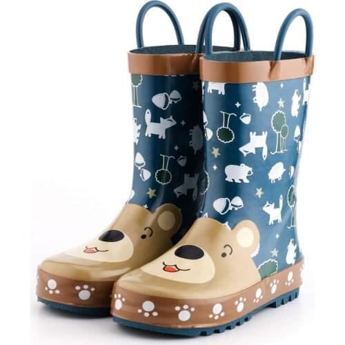 KushyShoo Rain Boots Kids Girls Waterproof Childrens Rubber Boots 3D Cartoon Bear Printed Toddler Boy Rainboots