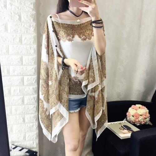 Summer Woman Long Sleeve Fabala Shirts Cover Ups Plus Size Shawl 10-color Sunscreen Flower Chiffon Thin Sun Protection Shawl