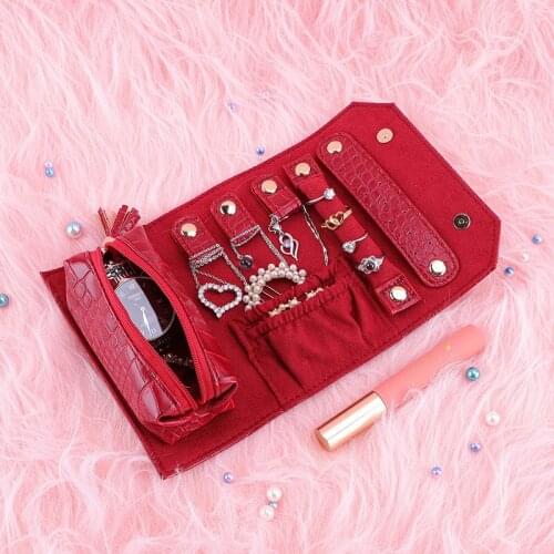 Multifunctional Portable Jewelry Storage Bag PU Crocodile Pattern Fiber Flannel Jewelry Jewelry Box Jewelry Roll Customization