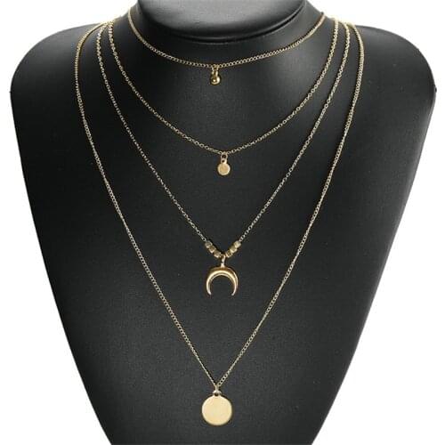 Golden Moon Sun Multilayer Necklace Korean Men Women Trends Couple Pendant Novelty Hip Hop Funny Party Daily Wear Jewelry Gift