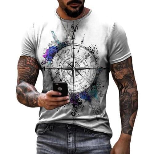 Mens Summer 3D Printed Compass T-Shirt Hip-Hop Style Large Size T-Shirt Cross Style O-Neck Short Sleeve Men Clothing S-4XL