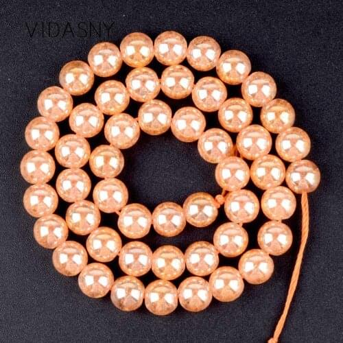 Natural Gem Plated Champagne Gold Snow Cracked Crystal Beads For Jewelry Making 6 8 10 12mm Round Loose Beads Diy Bracelet 15