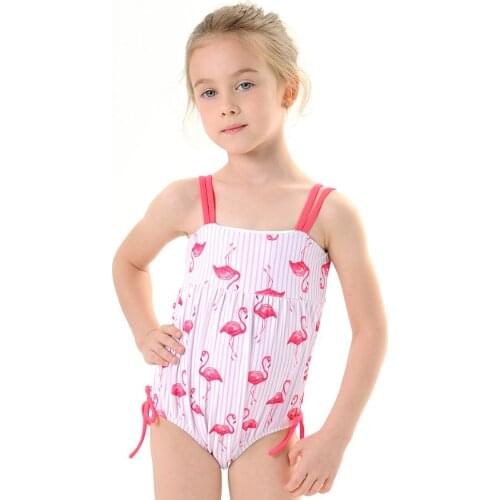 2021 New 2-7Y Girls Swimsuit Flamingo One Piece Swimwear Kids lovely Bathing Suit Toddler Baby Beachwear Bandage Triangle Bikini
