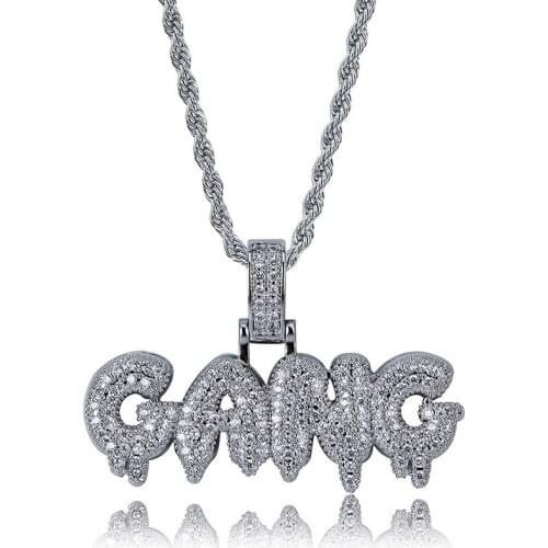 Iced Out Letters Pendant Necklace With Chain AAA Zircon 2 Colors Mens Necklace Fashion Hip Hop Rock Jewelry