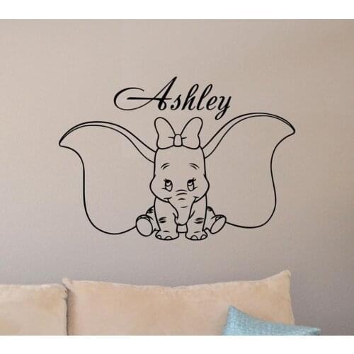 Personalized Girl Name Dumbo Wall Decal Poster Custom Sign Quote Elephant Vinyl Sticker Baby Room Decor Bedroom Mural Y004