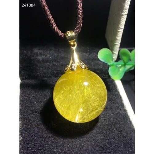 21mm Genuine Natural Gold Rutilated Quartz Pendant Brazil Wealthy Round Sphere Ball Men Women Jewelry AAAAAA