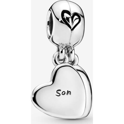 Fits Pandora Charms Bracelet 925 Sterling Silver Mother & Son Heart Split Dangle Charm Beads for Women DIY Jewelry Gift