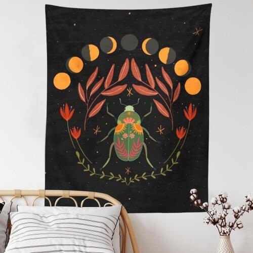 Psychedelic Sun Moon Tapestry Wall Hanging Insect Wall Tapestry Botanical Tapestry for Bedroom Living Room Home Wall Decor