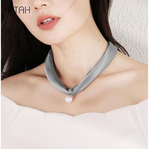 [PTAH] Necklace Silk Scarf Womens Summer Neck Protection Decoration Scarf Mulberry Silk Temperament Clavicle Pearl Small Scarf
