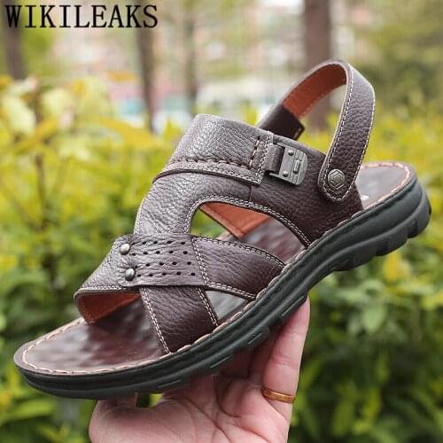 Beach Sandals Men Casual Shoes Summer Man Sandals 2020 Fashion Designer Shoes Slides Mens Sandals Genuine Leather Zapatos Hombre