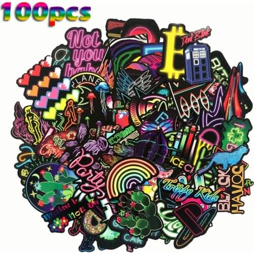 TD ZW 100 Pcs/Lot Neon Lights Anime Doodle Stickers For Car Suitcase Laptop Skateboard Colorful Waterproof Graffiti Sticker